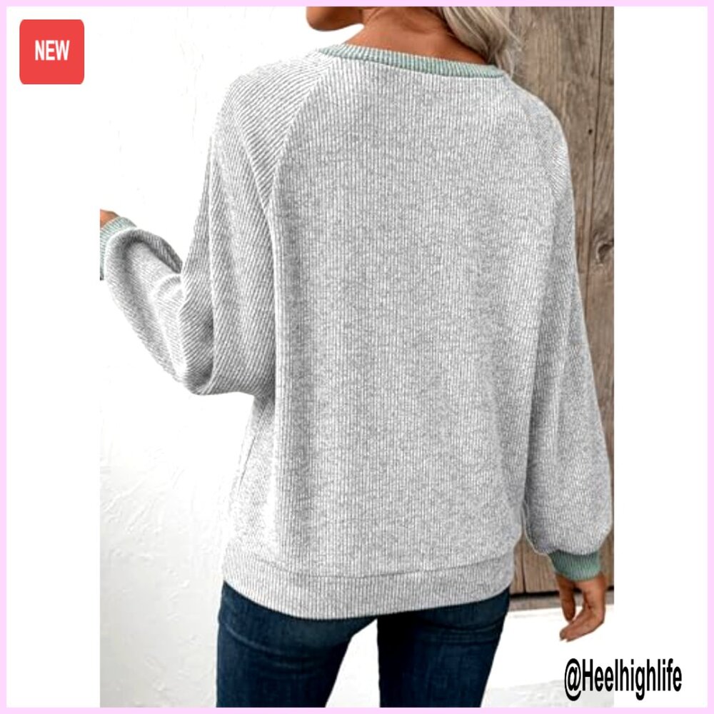 Long Sleeve Patchwork Pullover Sweatshirt, Oversi… - image 6
